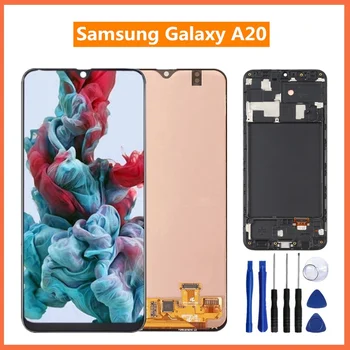 Super OLED Ekranu Samsung Galaxy A20 LCD Ekranas skaitmeninis keitiklis Pakeisti A205 A205GN Samsung Display Remontas