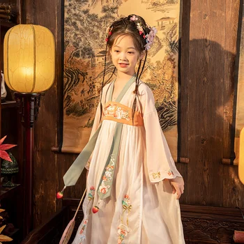 Naujas mergaičių Han kostiumas Kinų stiliaus super pasakų senovės suknelė trumpomis rankovėmis vaikų Han kostiumas vaikų pavasario stilius