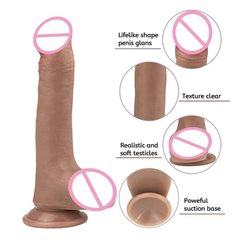 2020 Silikono Didelis Minkštas Dildo Realistiškas Penis Rudos spalvos Dildo Moterų Lankstus Didžiulis strapon dildo Su Tekstūra Veleno Sekso Žaislai