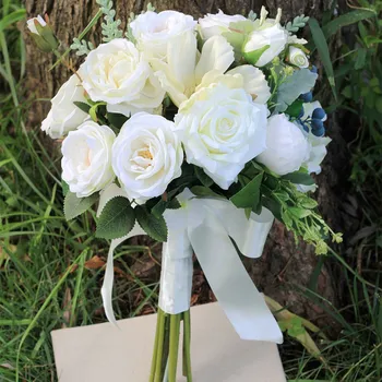Dirbtinės baltos Vestuvių Puokštės Rankų darbo Gėlių Bridesmaid, Nuotakos Vestuvių Puokštė de mariage