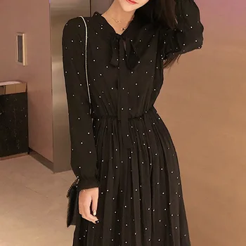 Elegantiškas Moteris Black Dot Ilgą Šifono Suknelę Lace-up-line Ilgai Cami Suknelės, Šaliai, Klostuotas Sijonas Pavasarį, Rudenį 2023