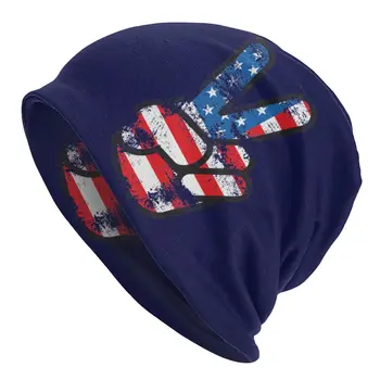 Retro Amerikos Taikos derliaus vėliavos Bžūp Derliaus Lauko Skullies Beanies Skrybėlę Vyrų Suaugusiųjų Pavasario Dual-naudoti variklio Dangčio Mezgimo Skrybėlės