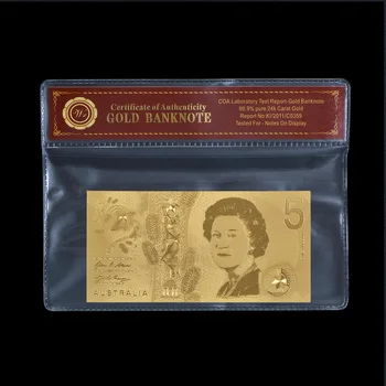 WR 999 Aukso Folija Banknotų Aukso Bill Australijos Valiuta 5 Dolerio, su PVC Plastiko AUD 5 Replika Pinigų, Suvenyrų, Reklaminės Dovanos