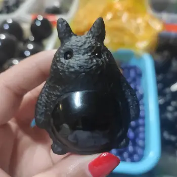 1pcs Gamtos Obsidianas Kvarco Totoro Ranka Raižyti Kristalų Poliruotus Kvarco Reiki Gydymo