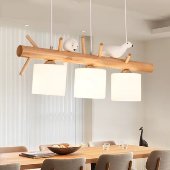 AC paprastas, šiuolaikiškas restoranas liustra kūrybinė asmenybė paukščių trigalvis valgomojo stalo lempa medžio masyvo valgomojo lempa