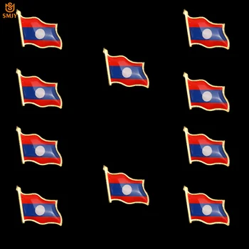 10VNT Laosas Emalio Vėliavos Sagė Kostiumas Kaubojaus Skrybėlę Atvartas, Suvenyrų Saugos Sagtis, Ženkliukai Ženklelis 