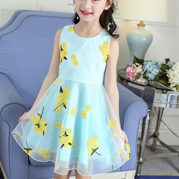 Vasaros Rankovių Vaikai Princesė Dress Vaikiškų Drabužių Siuvinėjimo Saldus Spausdinimo Suknelė Mados Korėjiečių Drabužius Vaikas Mergaitės Suknelė