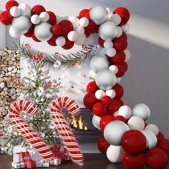 Kalėdų Balionų Arkos Raudona Balta Metallic Silver Saldainiai Cukranendrių Folija Globos Balionų Girliandą Naujųjų Metų Kalėdų Vakarėlį Apdaila