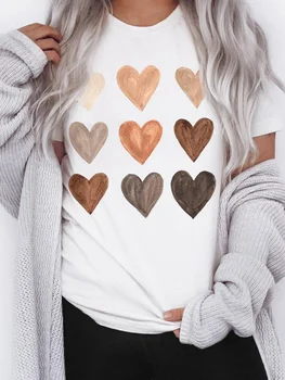 2023 Širdies Grafinis T Marškinėliai Moterims Atsitiktinis Įkvepiantį T-shirts Derliaus Valentino Dieną Marškinėlius trumpomis Rankovėmis Tees Baltos Viršūnės 2023
