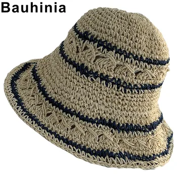 Bauhinia prekės sulankstomas rankomis austi retro skrybėlę moterų pavasarį ir vasarą šiaudų skrybėlę atostogų paplūdimio skrybėlę didelis kraštų mažų šviežių saulės skrybėlę