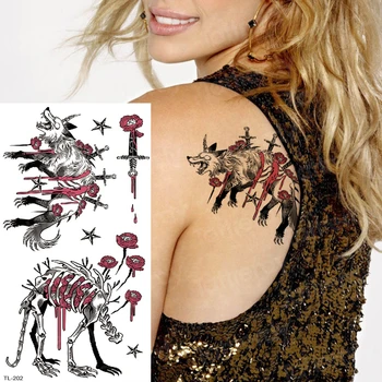 tatuiruotė helovinas moterų, vyrų pečių tatuiruotės raudona dinozaurų skeletas tatuiruotė lipdukai randas vienaragis arklys tatuiruotė ir kūno menas vasaros