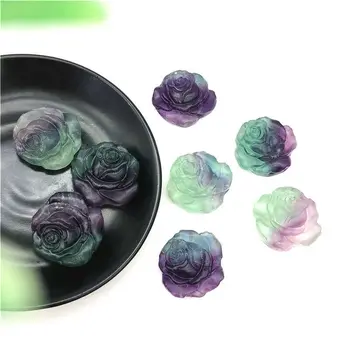 Drop Laivyba 1pc Gamtos Violetinė Žalia Fluorito Rose Formos Ranka Raižyti Kristalų Gėlių Akmenys Dekoro Natūralių Akmenų ir Kristalų