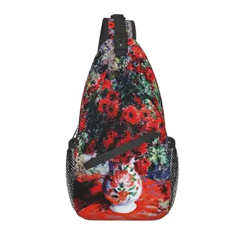 Asmeninį Claude Monet Chrizantemos Gėlių Fine Art Sling Bag Peties Crossbody Krūtinės Kuprinė Kelionės Daypack