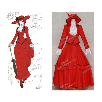 2016 Mados Anime Black Butler Cosplay Kostiumai, Ponia Raudona Šalis Suknelė Pagal Užsakymą Pagaminti Su Skrybėlę
