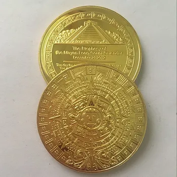 2 vnt Majų, Actekų long count kalendorius religijos paslaptingas meno dovana 24k auksu suvenyrų monetos