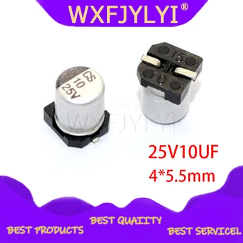 10VNT Elektrolitinius kondensatorius 25V10UF 4*5,5 mm SMD aliuminio elektrolitinius kondensatorius 10uf 25v