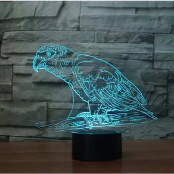 Papūga 3D Lempos Gyvūnų, Paukščių Naktį LED RGB Šviesos 7 Permainingi Dekoratyvinis Stalo Lempa Nuotolinio Valdymo Kūrybos Dovanos
