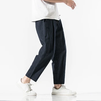 Retro Medvilnės Skalbiniai Pločio Kojų Kelnės, vyriškos Mados Tiesiai Kelnių Rap Hip-Hop Streetwear Vyrų Atsitiktinis Ilgai Ziajać Kung Fu
