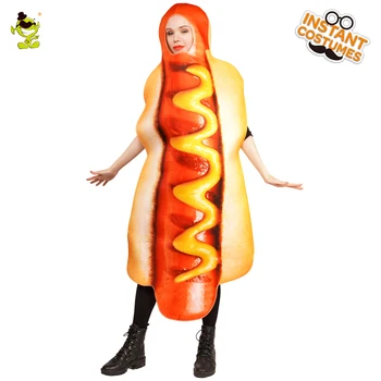 Unisex Hot Dog Kostiumų Suaugusiems Puras Šalies Fancy Dress Up Cosplay Skanus Hotdog Maisto Ilgai Jumpsuit Vyrams ir Moterims
