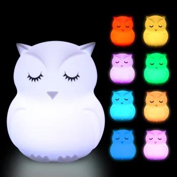 Jutiklis LED Nakties šviesos Mielas Silikono Pelėda Lempa 9 Spalvų Jutiklinis Nuotolinio Valdymo Įkrovimo Naktiniai Animacinių filmų Lempa Vaikas Miegamasis