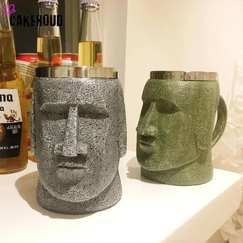 Moai Akmens Statula Žmonių Nerūdijančio Plieno Alaus Puodelis Su Kamščiatraukis Prisikėlimo Sala Moai Kavos Puodelio Arbatos Puodeliai Darbastalio Apdaila