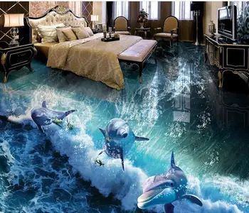 Namų Dekoro 3D Grindys, Sienų Apmušalai 3D Grindų Delfinų bangų Foną Miegamajame Sienos Užsakymą Grindys, Sienos Freskomis