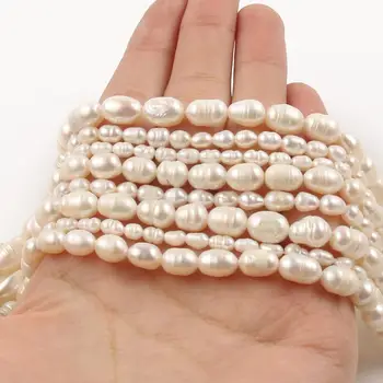 Natūralūs Baltos spalvos Gėlavandenių Perlų Karoliukus, Ryžių Formos Perlų Karoliukai Papuošalai Priėmimo 