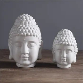 Modernus minimalistinis keramikos Budos galvos skulptūra, porcelianas Budos statula Pietryčių Azijos papuošalai Budistų figūrėlės Zen dovana