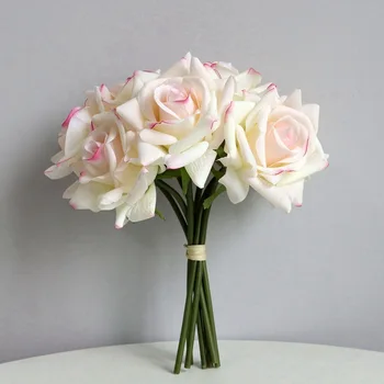 5vnt/Pluoštas Drėgmę Nekilnojamojo Touch Dirbtinių Rožių Puokštė Netikrą Valcavimo Krašto Rose Nuotakos Vestuvių Gėlės Valentino Dienos Dovana Jai