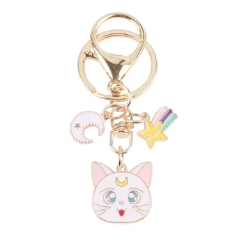 Cute Kačių Saldus Key Chain Karšto Pardavimo Maži Mėnulio Kačiukas Anime Keychain Metalo Pakabukas Merginos Asmenybės Maišelį, Žavesio Papuošalai Raktų Žiedas