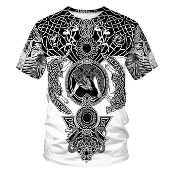 Tatuiruotė Viking Print T-shirt,3d Spausdinimo vyriški trumpomis Rankovėmis T-shirt,Juokingi Unisex Skandinavų Cosplay Drabužių Streetwear 2021