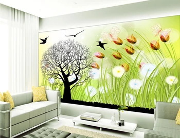 Custom vaikų tapetai,Gėlių ir medžių,3D animaciją, freskos už kambarį vaikų kambaryje sofa-lova, fonas, tapetai