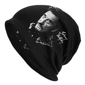 Johnny Hallyday Dainininkas Skullies Beanies Skrybėlę Goth Rudens Žiemos Lauko Unisex Bžūp Suaugusiųjų Vasaros Šiltas Dual-naudoti variklio Dangčio Megzti Skrybėlę