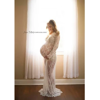 Nėštumo Suknelė už Nuotrauką Šaudyti Motinystės Fotografija Rekvizitai Sexy V Kaklo Nėrinių Maxi Suknelė Suknelė Plius Dydžio Drabužius Nėščioms Moterims