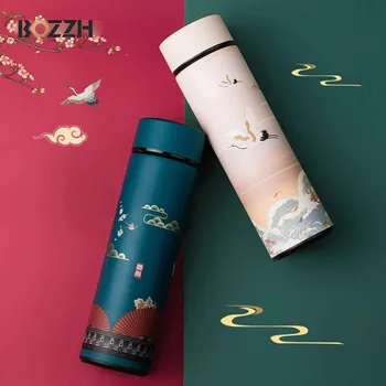 BOZZH Protingas Termosas Kavos, Butelio Kinų Klasikinio Stiliaus LED Jutiklinis Ekranas Nerūdijančio Plieno Terminis Puodelis Arbatos Vandens Butelis