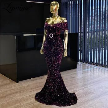 Paprasta, Elegantiška Violetinė Vakarinę Suknelę Nuo Peties Undinė Šalis Suknelė 2021 Užsakymą Plius Dydis Pigūs Vakaro Drabužiai Moterims Prom