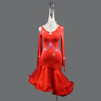 Tinkinti lotynų šokių kostiumas seksualus lotynų šokių suknelė moterims lotynų šokių konkurencijos veiksmingumo ilgomis rankovėmis suknelės