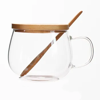 Kūrybos stiklo kavos puodelio asmeninį puodelis su bambuko padengti bambuko šaukštas skaidrus gėlių taurės pusryčiai pieno Gerti stiklo