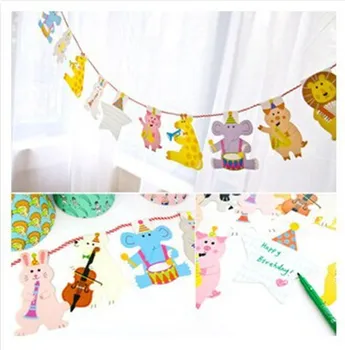 5vnt laimingas zoologijos sodas šeimos spalva šalies banner vėliavos vaikams gimtadienio girliandą renginių dekoravimas