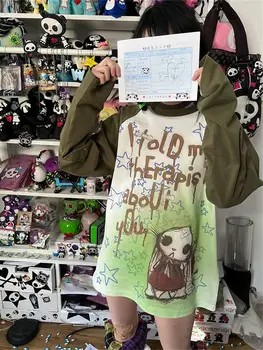 MINGLIUSILI Harajuku Stiliaus ilgomis Rankovėmis Moterų Animacinių filmų Prarasti Japonų Anime Gatvės Mados T-shirt 2022 m. Rudenį ilgomis Rankovėmis