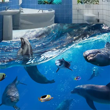 beibehang Užsakymą lipnios grindų povandeninio pasaulio delfinų 3D trimatis grindų dažymas jūros vandens purškalas vonios kambario grindų