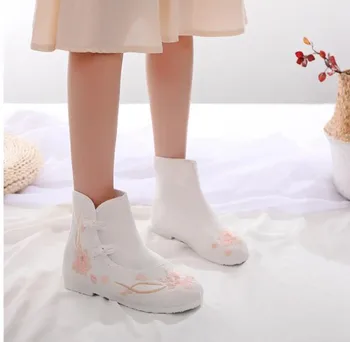 Kinų stiliaus kawaii girl saldus lolita batai derliaus siuvinėjimo apvalios galvos moterų trumpi batai varlė loli cosplay kawaii batai