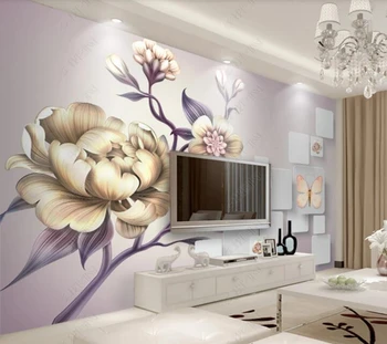Papel de parede Gražus rankų darbo dažytos bijūnas gėlių 3d tapetai, freskos, TV prie sienos, miegamojo tapetai, namų puošybai