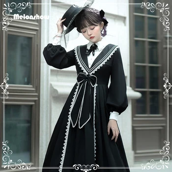 Melonshow Gothic Lolita Suknelė Juoda Viktorijos Suknelė Moterims Klasikinis Lolita Kawaii Drabužius Mielas Suknelė Lankas Mergaitės
