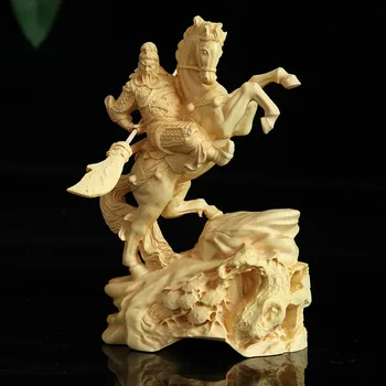 Boxwood Trijų Karalysčių Gong Guan Statula, Kinų istorinė figūra, žirgais Gong Guan Namo Dievo Turtų Ornamentu