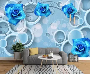 Pritaikyti 3D sienų tapetai, 3D ratas blue rose tapetai, freskos TV foną, sienų apdaila dažymas