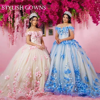 Meksika nuo Peties Kamuolys Suknelė Quinceanera Suknelę 3D Gėlės Saldus 15 16 Gimtadienio Suknelės Vestidos De Quinceañera 2022