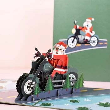 Kalėdų Santa Claus Dviračių 3D Pop-Up Sveikinimo Kortele Kalėdos Naujųjų Metų Kortelės Žiemos Atostogų Atvirukai su Paketas