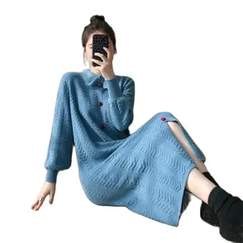 Korėjos Mados Rudens Ir Žiemos Drabužių 2022 Naujas Moterų Megztinis Moterų Prarasti Ilga Suknelė Su Kailis Over-The-Knee Suknelė