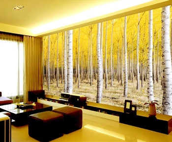 Custom pobūdžio sienos freskos, beržų, miško peizažas sėdint kambario miegamajame TV, sienos natūralių medžiagų papel DE parede